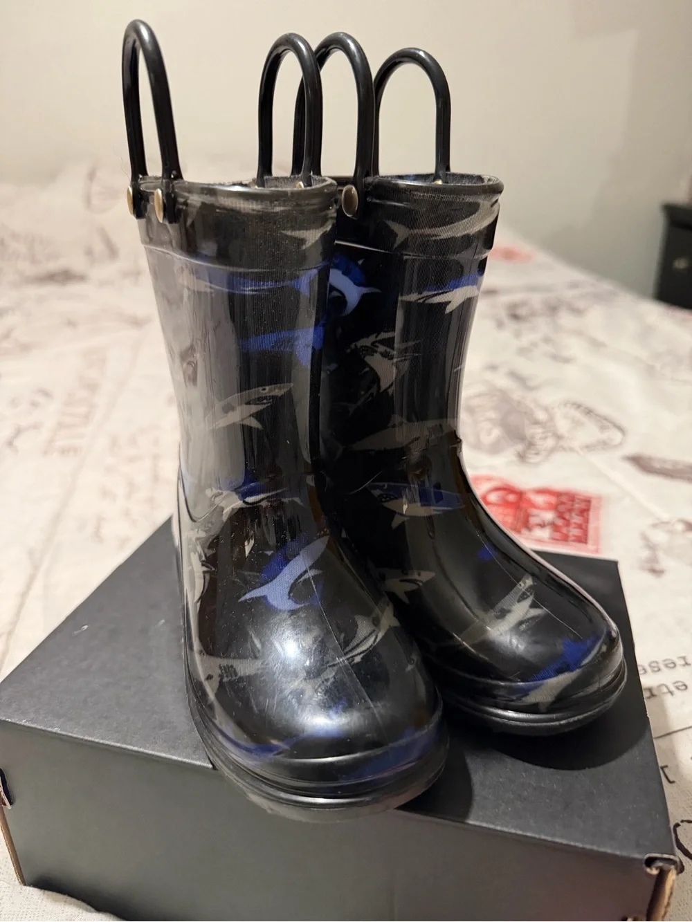 Kids Black & Blue Shark Rain Boots
